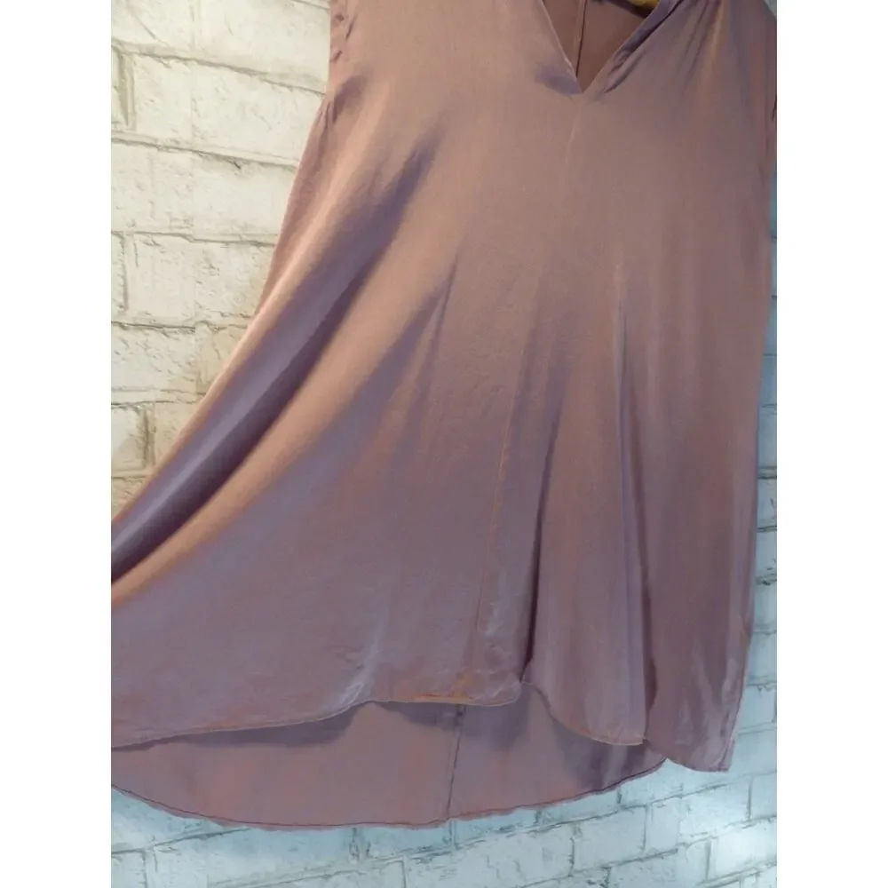 Eileen Fisher Rose Quartz Stretch Silk Charmeuse Mandarin Collar Top Small - Picture 4 of 7